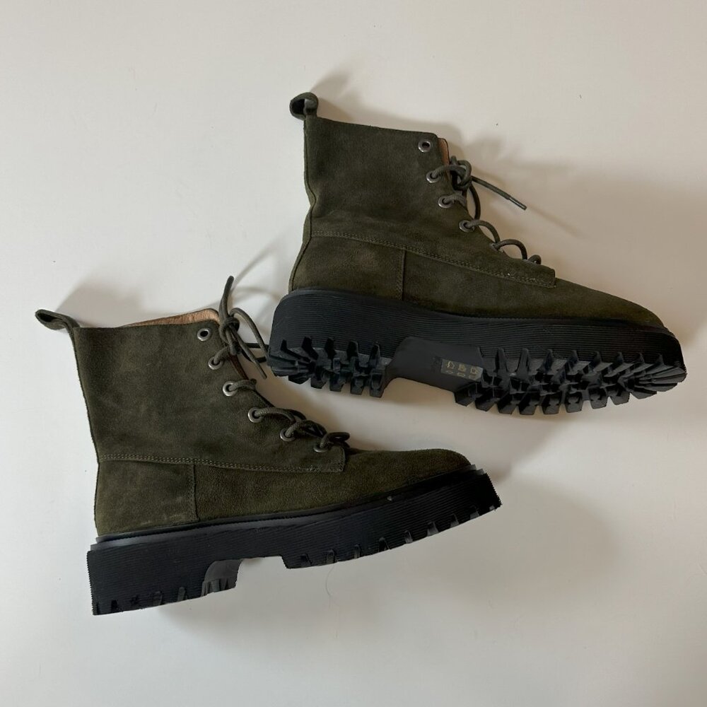 Madewell Rayna Lace-Up Boot in Green Suede Size 7.5